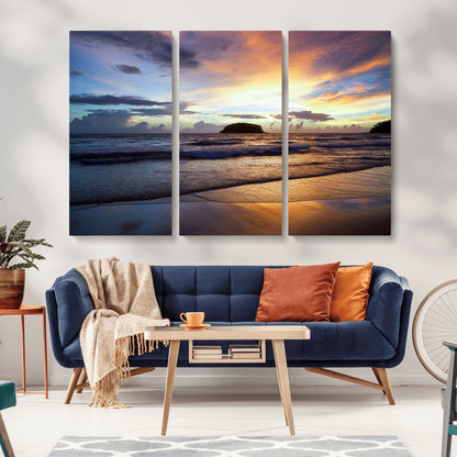 36714356-MGV-CV-36X24-Beach Sunset Wall Art Canvas Print, Framed Ocean Waves Art Picture Print, Tropical Seascape Perfect Coastal Serenity Decor Artwork