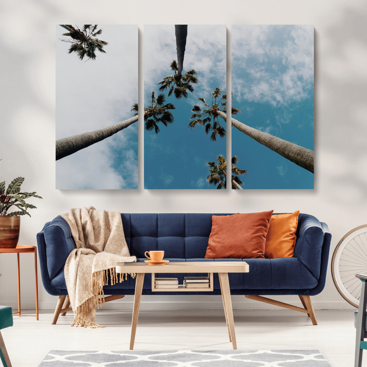 45236398-MGV-CV-36X24-Tropical Palm Trees Wall Art Canvas Print, Framed California Sky Art Picture Print, Minimalist Nature Perfect Coastal Minimalist