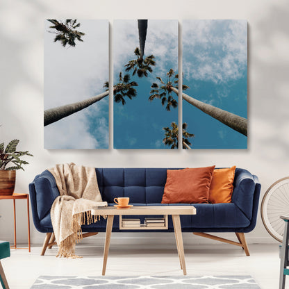 45236398-MGV-CV-36X24-Tropical Palm Trees Wall Art Canvas Print, Framed California Sky Art Picture Print, Minimalist Nature Perfect Coastal Minimalist