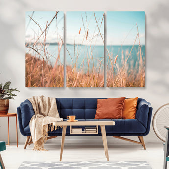 36108696-MGV-CV-36X24-Coastal Grass Wall Art – Serene Ocean View Canvas Print, Beach Nature Photography Decor for Living Room, Bedroom, Office or Modern
