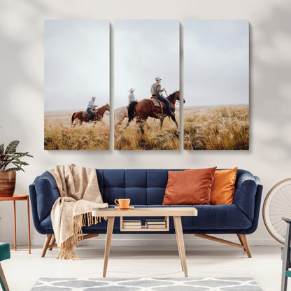 94723307-MGV-CV-36X24-Western Cowboys Wall Art Canvas Print, Framed Rustic Prairie Art Picture Print, Horseback Riding Perfect Rustic Western Decor