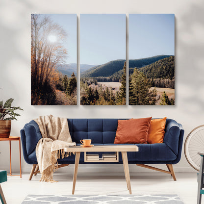 52941305-MGV-CV-36X24-Rustic Landscape Wall Art Canvas Print, Framed Serene Valley Art Picture Print, Pine Tree Horizon Perfect Rustic Cabin Decor