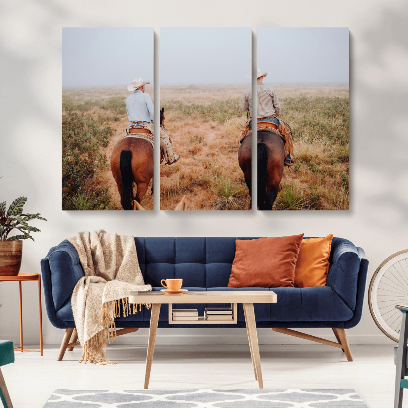 54943176-MGV-CV-36X24-Cowboy Wall Art Wall Art Canvas Print, Framed Western Canvas Art Picture Print, Rustic Ranch Scene Perfect Rustic Western Decor