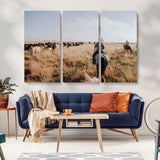 22431577-MGV-CV-36X24-Western Wall Art Wall Art Canvas Print, Framed Cowboy Canvas Art Picture Print, Cattle Drive Scene Perfect Rustic Western Decor