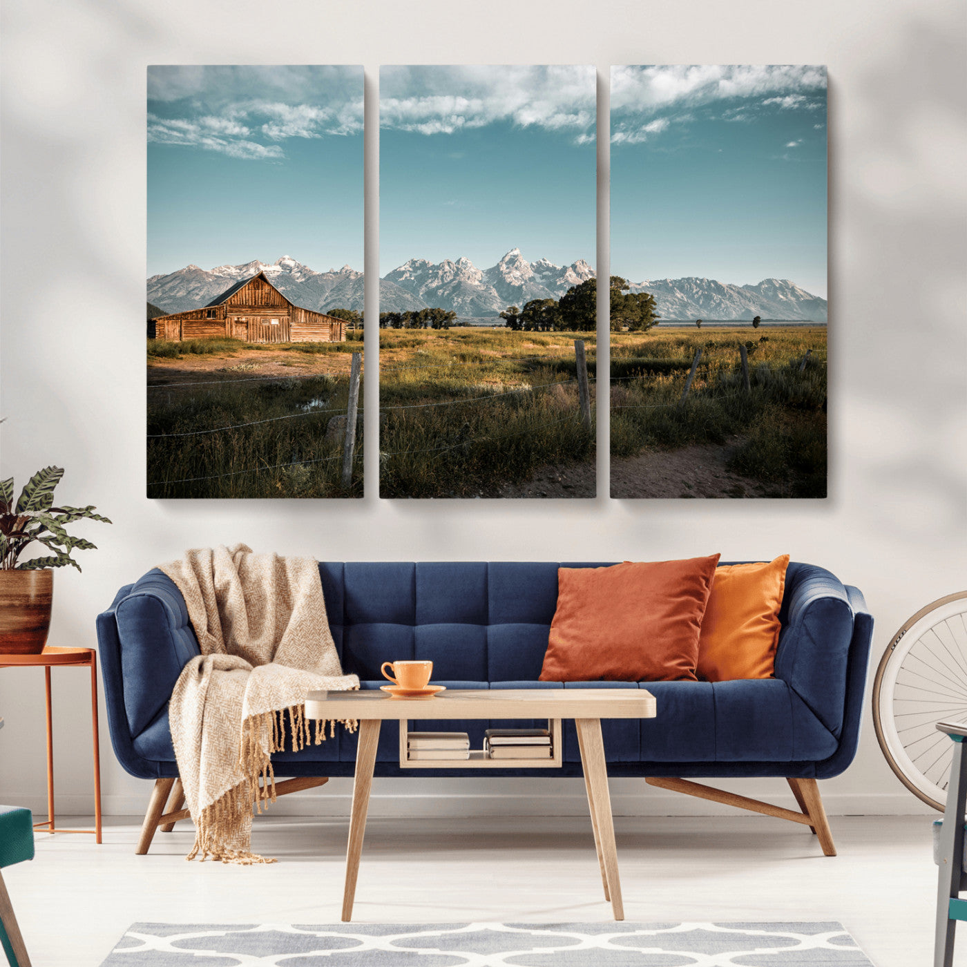 92497443-MGV-CV-36X24-Rustic Farmhouse Wall Art Canvas Print, Framed Mountain Cabin Art Picture Print, Western Landscape Perfect Rustic Farmhouse Decor
