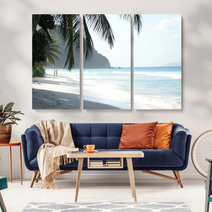 18311030-MGV-CV-36X24-Tropical Beach Wall Art Canvas Print, Framed Serene Ocean Art Picture Print, Palm Tree Shadows Perfect Tropical Coastal Decor