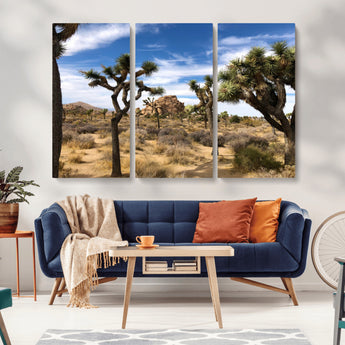 25722592-MGV-CV-36X24-Joshua Tree Desert Wall Art Canvas Print, Framed Southwestern Nature Art Picture Print, Rustic Earth Tones Perfect Southwestern