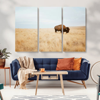 61392510-MGV-CV-48X32-3P-Buffalo Wall Art Wall Art Canvas Print, Framed Western Wildlife Decor Art Picture Print, Rustic Farmhouse Art Perfect Rustic