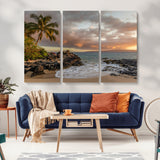 55108220-MGV-CV-36X24-Tropical Beach Wall Art Canvas Print, Framed Hawaiian Sunset Art Picture Print, Ocean Waves Perfect Coastal Tropical Decor Artwork