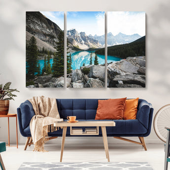 98014896-MGV-CV-36X24-Canadian Rockies Wall Art Canvas Print, Framed Mountain Landscape Art Picture Print, Turquoise Water Perfect Scandinavian