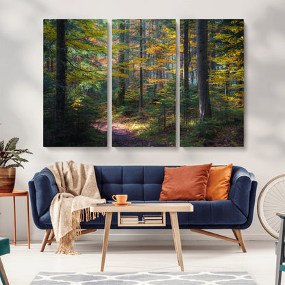 65810864-MGV-CV-36X24-Autumn Forest Wall Art Canvas Print, Framed Fall Woodland Art Picture Print, Golden Leaves Perfect Rustic Farmhouse Decor Artwork