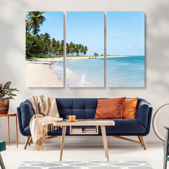 37858872-MGV-CV-36X24-Palm Tree Coast Wall Art Canvas Print, Framed Island Getaway Art Picture Print, Crystal Blue Water Perfect Tropical Coastal Decor