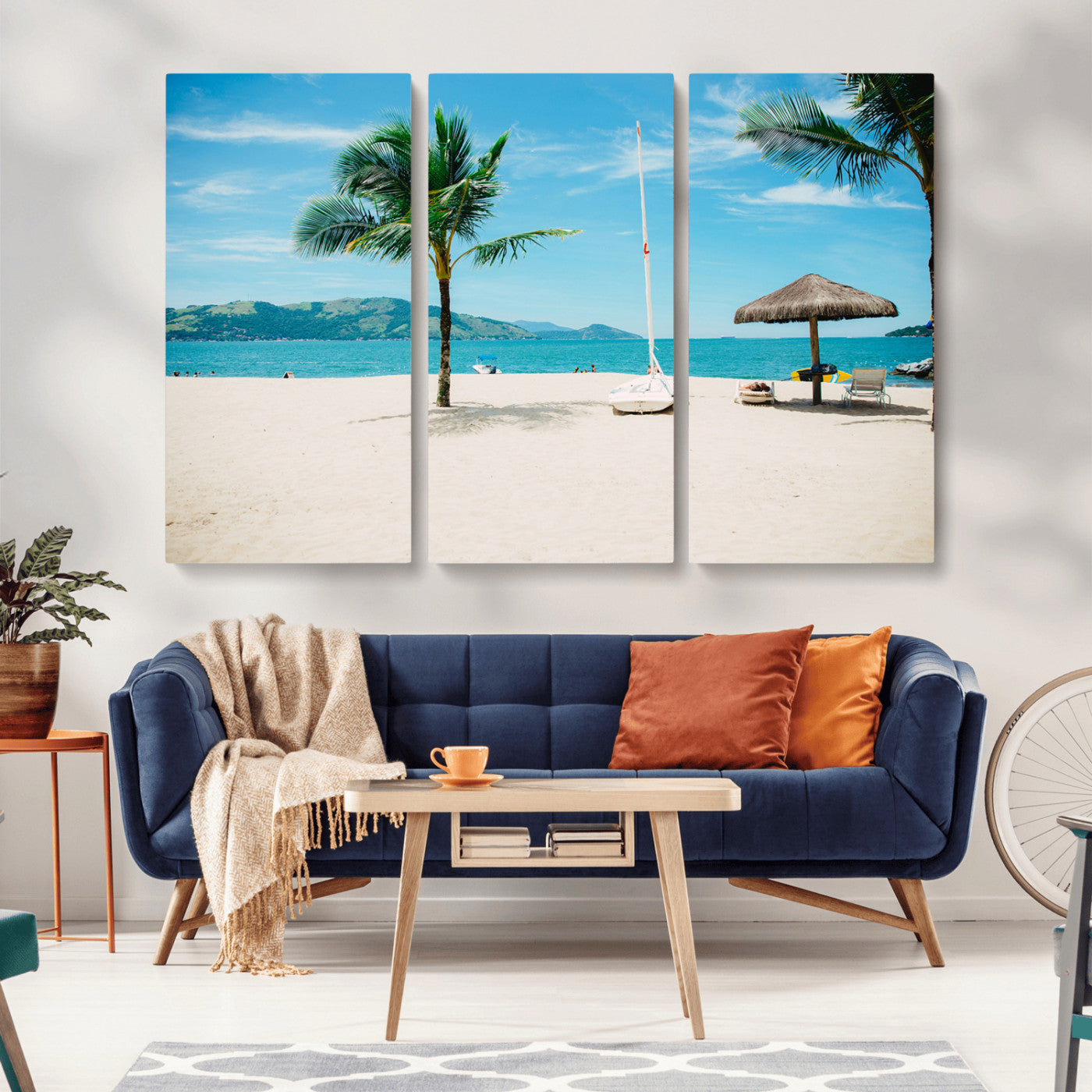 42623350-MGV-CV-36X24-Tropical Beach Wall Art Canvas Print, Framed Palm Tree Art Picture Print, Ocean View Perfect Tropical Coastal Decor Artwork