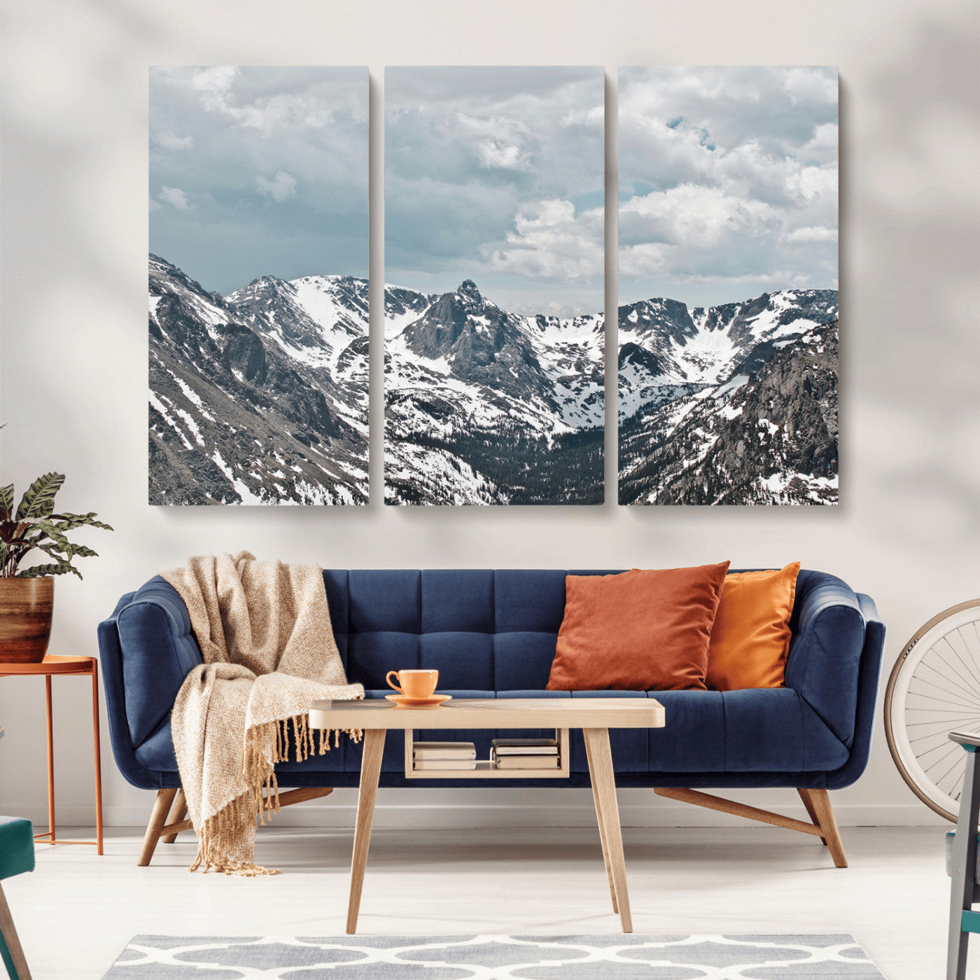 94074619-MGV-CV-36X24-Snowy Peaks Wall Art Canvas Print, Framed Alpine Wilderness Art Picture Print, Mountain Escape Perfect Winter Serenity Decor