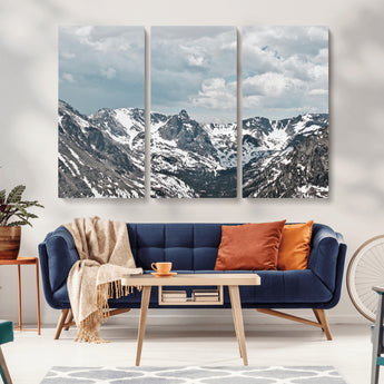 94074619-MGV-CV-36X24-Snowy Peaks Wall Art Canvas Print, Framed Alpine Wilderness Art Picture Print, Mountain Escape Perfect Winter Serenity Decor
