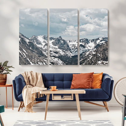 94074619-MGV-CV-36X24-Snowy Peaks Wall Art Canvas Print, Framed Alpine Wilderness Art Picture Print, Mountain Escape Perfect Winter Serenity Decor