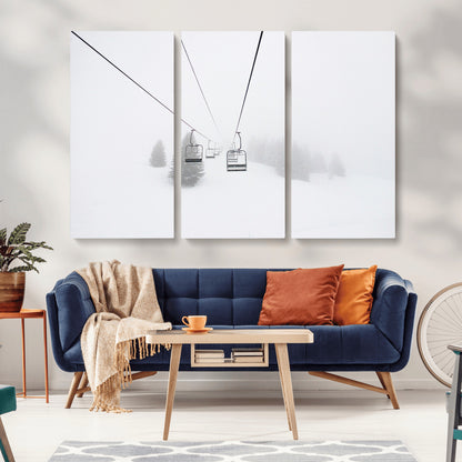 20216390-MGV-CV-36X24-Ski Lift Wall Art Canvas Print, Framed Snowy Landscape Art Picture Print, Alpine Adventure Perfect Nordic Minimalist Decor Artwork