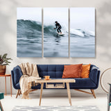 11693607-MGV-CV-36X24-Surfer on Wave Wall Art Canvas Print, Framed Ocean Adventure Art Picture Print, Motion Blur Water Perfect Coastal Adventure Decor