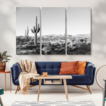85205054-MGV-CV-36X24-Saguaro Cactus Wall Art Canvas Print, Framed Monochrome Landscape Art Picture Print, Scenic Arizona View Perfect Minimalist