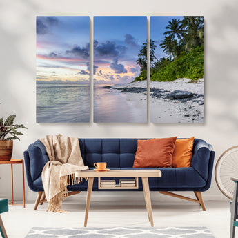 75045485-MGV-CV-36X24-Tropical Beach Wall Art Canvas Print, Framed Sunset Glow Art Picture Print, Palm Tree Coast Perfect Tropical Coastal Decor Artwork