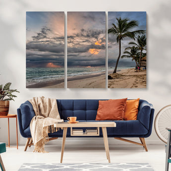 62574547-MGV-CV-36X24-Tropical Storm Wall Art Canvas Print, Framed Moody Beach Art Picture Print, Dramatic Sky Perfect Tropical Coastal Decor Artwork