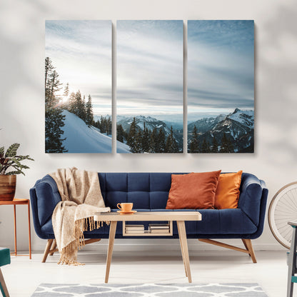 55564749-MGV-CV-36X24-Snowy Mountains Wall Art Canvas Print, Framed Alpine Landscape Art Picture Print, Frosty Peaks Perfect Nordic Minimalist Decor