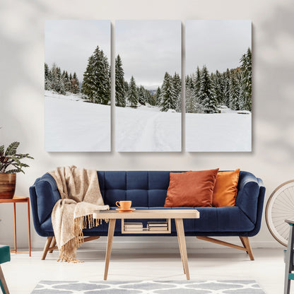 24581417-MGV-CV-36X24-Frosty Pines Wall Art Canvas Print, Framed Silent Snowfall Art Picture Print, Cozy Cabin Vibes Perfect Nordic Minimalist Decor