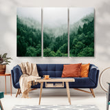 45265379-MGV-CV-36X24-Misty Forest Wall Art – Green Mountain Pine Tree Landscape Canvas Print, Nature Photography Artwork Home Decor for Bedroom, Living