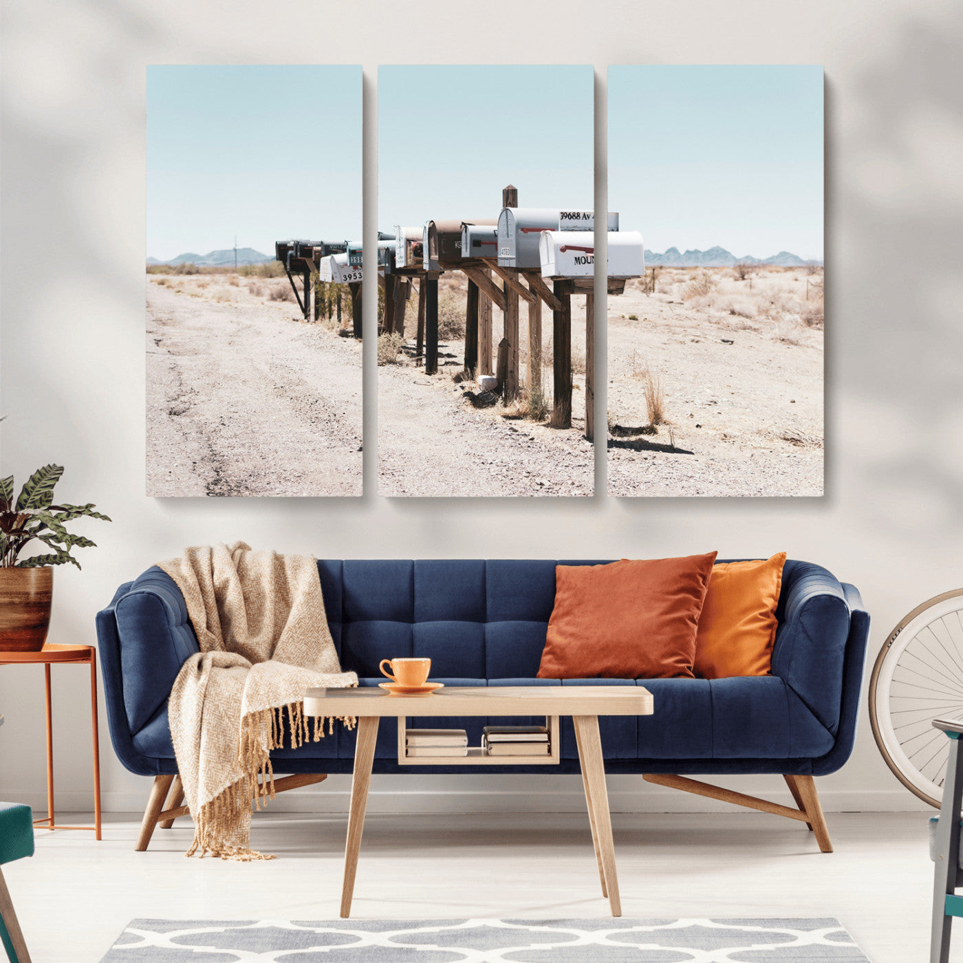54616109-MGV-CV-36X24-Desert Mailboxes Wall Art – Rustic Rural Roadside Photography Canvas Print, American Southwest Landscape Home Decor for Living