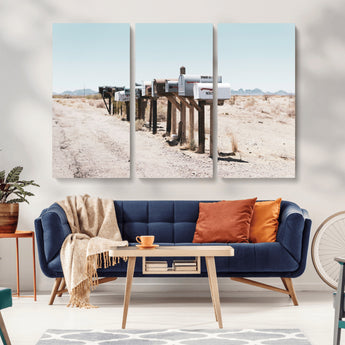 54616109-MGV-CV-36X24-Desert Mailboxes Wall Art – Rustic Rural Roadside Photography Canvas Print, American Southwest Landscape Home Decor for Living