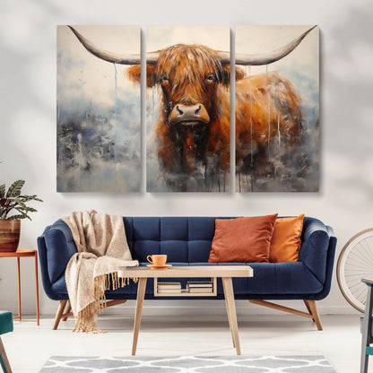 X61001-MGV-CV-36X24-Scottish Highland Wall Art Canvas Print, Framed Longhorn Art Picture Print, Western Cow Perfect Farmhouse Decor Artwork