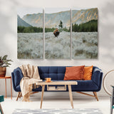 41674074-MGV-CV-36X24-Bison Wall Art – American Buffalo Wildlife Photography Canvas Print, Western Mountain Landscape Artwork Rustic Nature Decor for