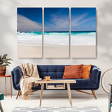55017356-MGV-CV-36X24-Ocean Beach Wall Art – Turquoise Wave and White Sand Shoreline Canvas Print, Coastal Seascape Photography Decor for Living Room,