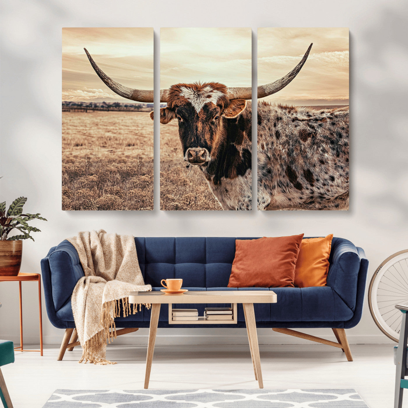 95745718-MGV-CV-36X24-Texas Longhorn Wall Art – Western Cattle Photography Canvas Print, Rustic Ranch Animal Artwork Country Farmhouse Decor for Living