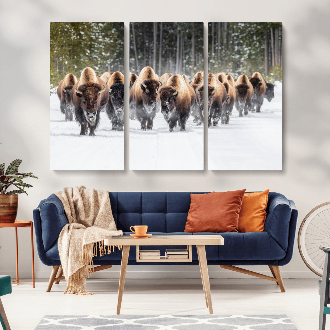 96906195-MGV-CV-36X24-Bison Herd Wall Art – American Buffalo Wildlife Photography Canvas Print, Winter Snow Scene Western Nature Decor for Living Room,