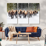 96906195-MGV-CV-36X24-Bison Herd Wall Art – American Buffalo Wildlife Photography Canvas Print, Winter Snow Scene Western Nature Decor for Living Room,