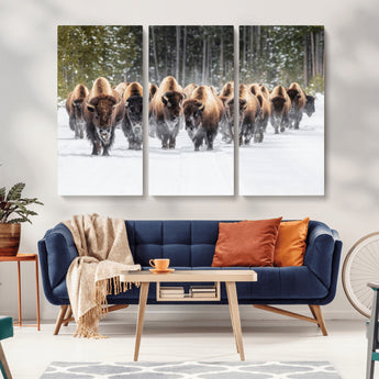 96906195-MGV-CV-36X24-Bison Herd Wall Art – American Buffalo Wildlife Photography Canvas Print, Winter Snow Scene Western Nature Decor for Living Room,