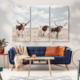 65621083-MGV-CV-36X24-Texas Longhorn Wall Art – Rustic Western Cattle Canvas Print, Southwestern Ranch Photography Decor for Living Room, Office,