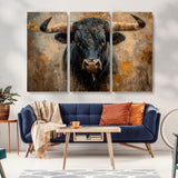 91615410-MGV-CV-36X24-Bull Wall Art – Rustic Western Longhorn Canvas Print, Powerful Abstract Animal Painting, Farmhouse Ranch Decor for Living Room,