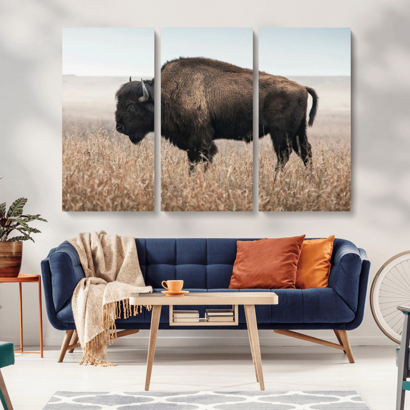 69909079-MGV-CV-36X24-Bison Wall Art – Majestic Buffalo Canvas Print in Prairie Grasslands, Rustic Western Animal Painting, Farmhouse Ranch Decor for