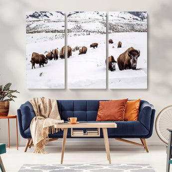 38217250-MGV-CV-36X24-Bison Herd Wall Art – Wildlife Canvas Print of Buffalo Winter Snow Scene, Rustic Western Lodge Décor, Farmhouse & Cabin Nature