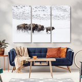 61161423-MGV-CV-36X24-Running Bison Herd Wall Art – Winter Buffalo Canvas Print, Wildlife Photography Decor for Rustic Living Room, Farmhouse, Lodge,