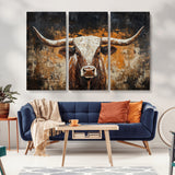 25265572-MGV-CV-36X24-Longhorn Bull Wall Art – Rustic Western Texas Steer Canvas Print, Textured Animal Painting for Home, Office, Man Cave or Farmhouse