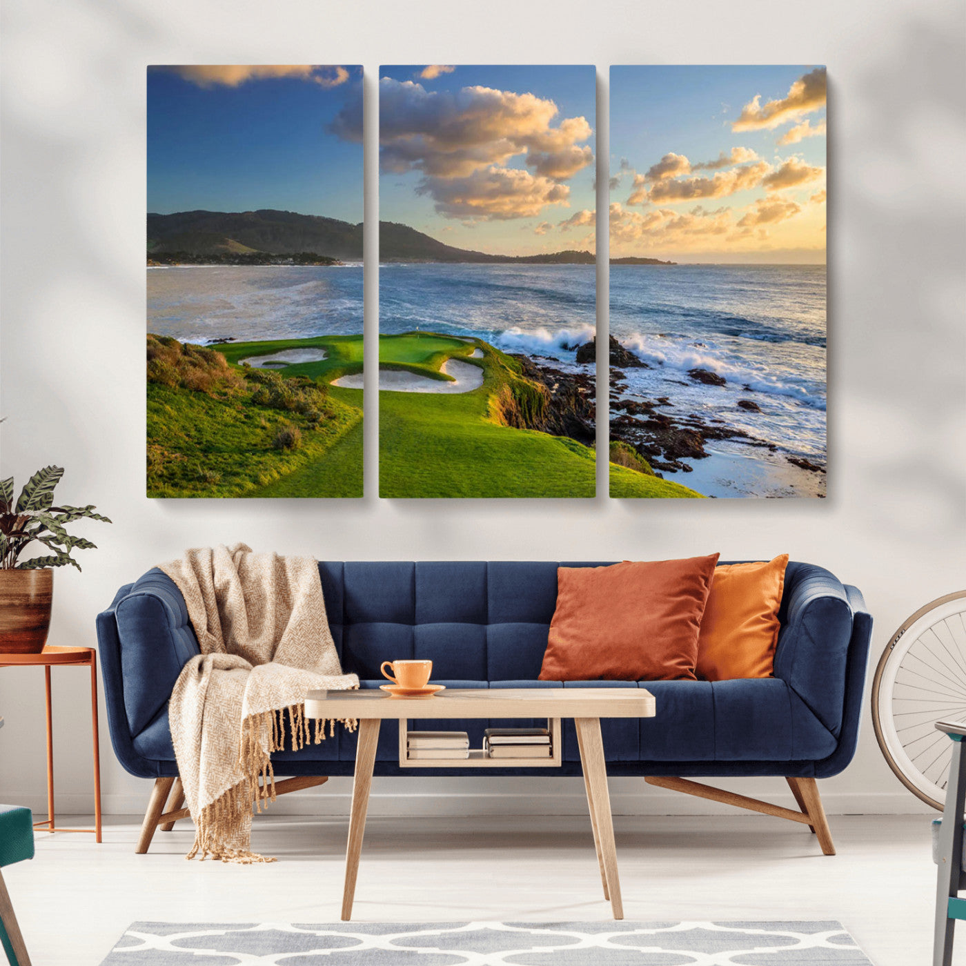 50107048-MGV-CV-36X24-Golf Course Wall Art – Coastal Ocean View Canvas Print, Scenic Fairway Landscape Decor for Office, Man Cave, Bedroom, or Living