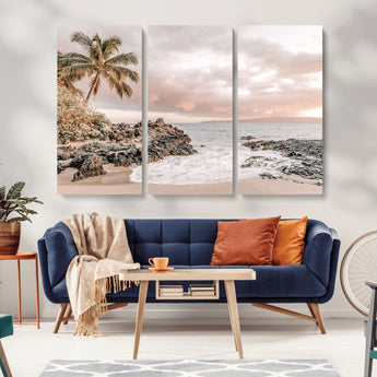 14214613-MGV-CV-36X24-Tropical Beach Wall Art – Palm Tree and Ocean Sunset Canvas Print, Relaxing Coastal Landscape Decor for Living Room, Bedroom, or