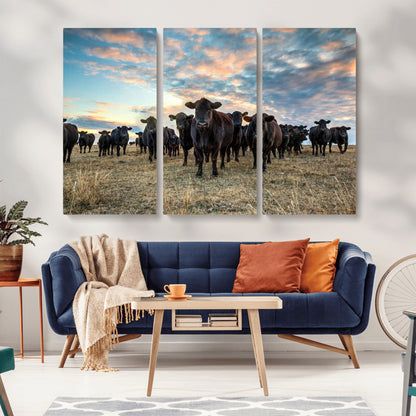 13867292-MGV-CV-36X24-Black Cattle Wall Art – Rustic Ranch Herd Canvas Print, Western Farmhouse Country Landscape Decor for Living Room, Office, or