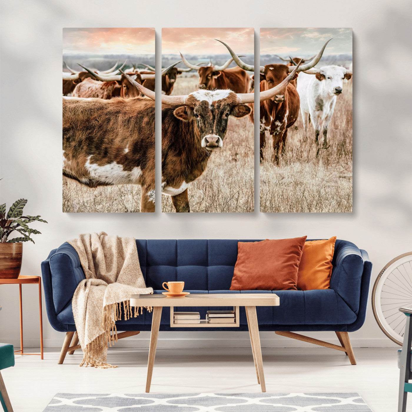 47758300-MGV-CV-36X24-Texas Longhorn Cattle Wall Art – Rustic Western Herd Canvas Print, Cowboy Ranch Farmhouse Decor for Living Room, Office, or