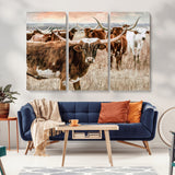 47758300-MGV-CV-36X24-Texas Longhorn Cattle Wall Art – Rustic Western Herd Canvas Print, Cowboy Ranch Farmhouse Decor for Living Room, Office, or