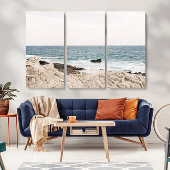 25481980-MGV-CV-36X24-Ocean Coastal Wall Art – Rocky Shoreline and Waves Canvas Print, Serene Beach Landscape Decor for Living Room, Bedroom, or Office