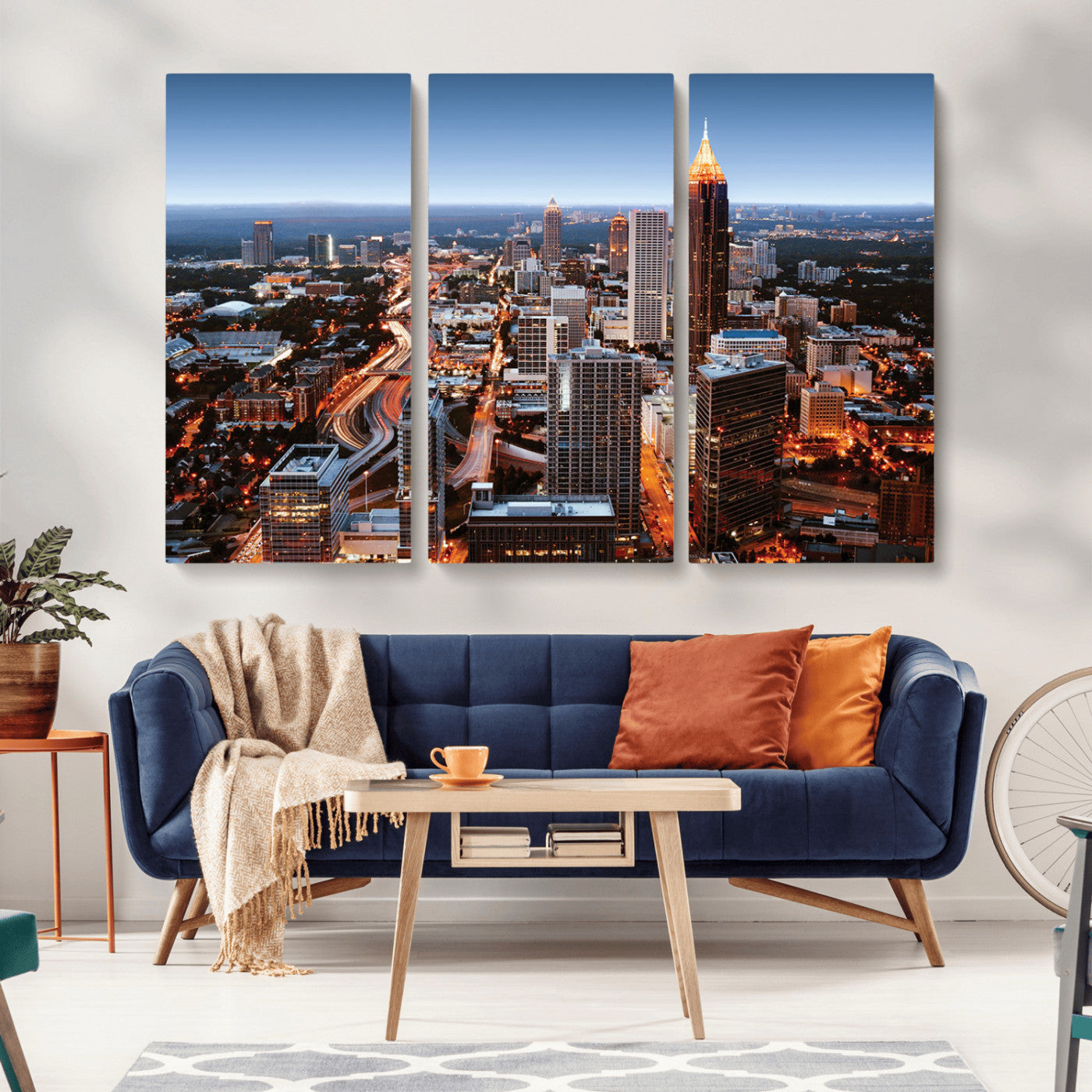 25096967-MGV-CV-36X24-Atlanta Skyline Wall Art – Vibrant Cityscape Canvas Print, Modern Night Lights Urban Decor for Office, Living Room, or Apartment